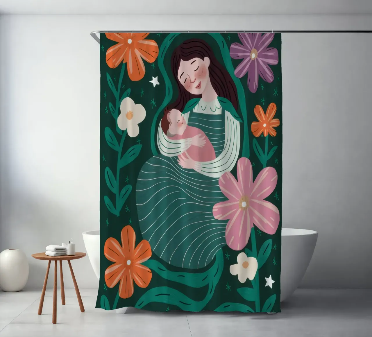 Mother and Child Floral shower curtain by Pale Aura