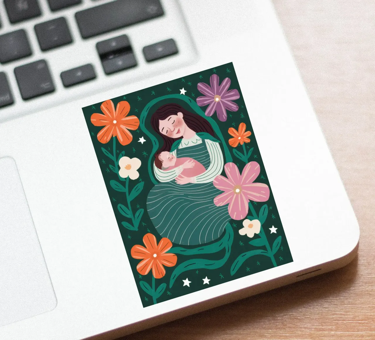 Moeder en kind bloemen sticker van Pale Aura