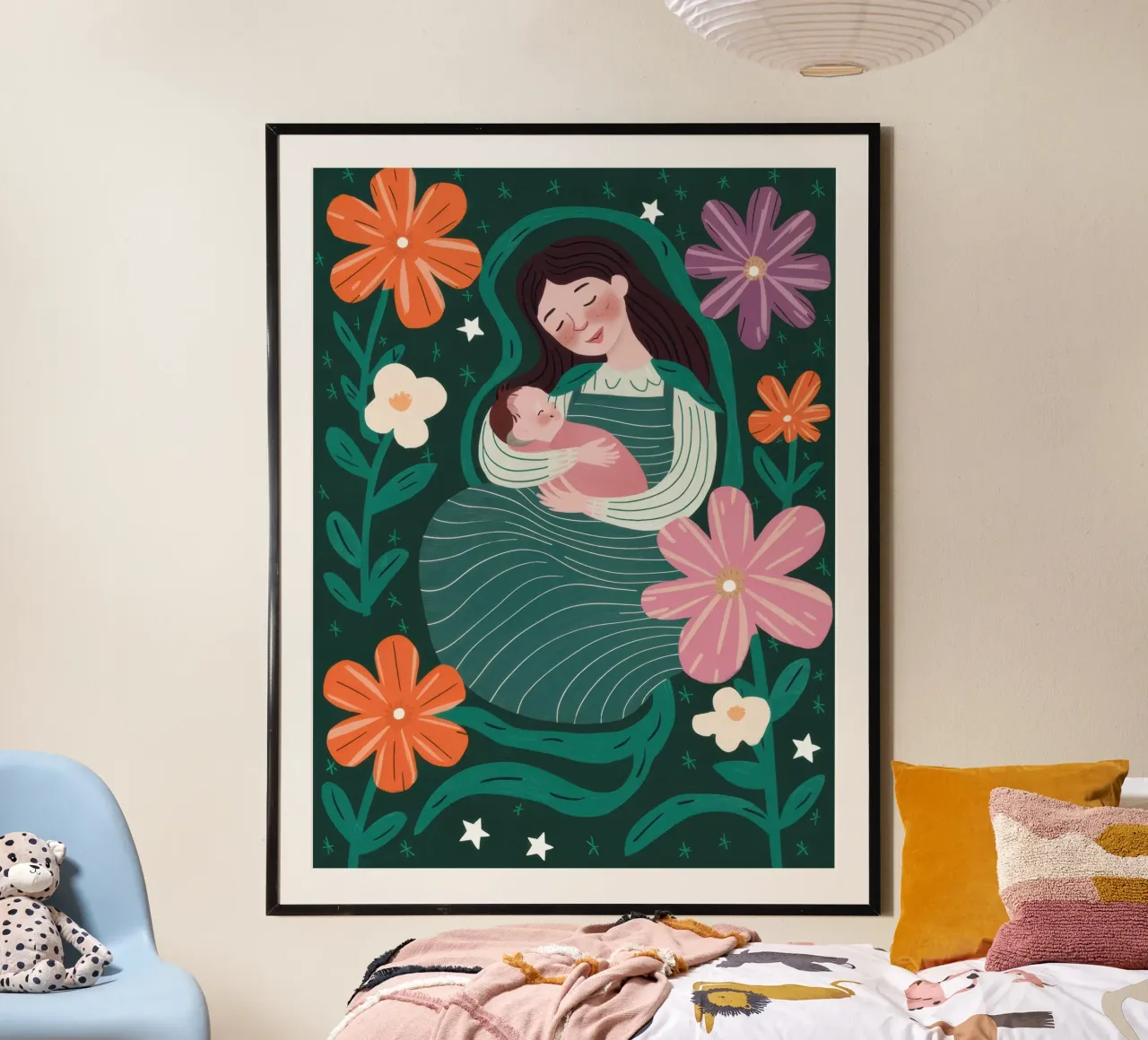 Madre e figlio floreale poster con telaio in plastica da Pale Aura