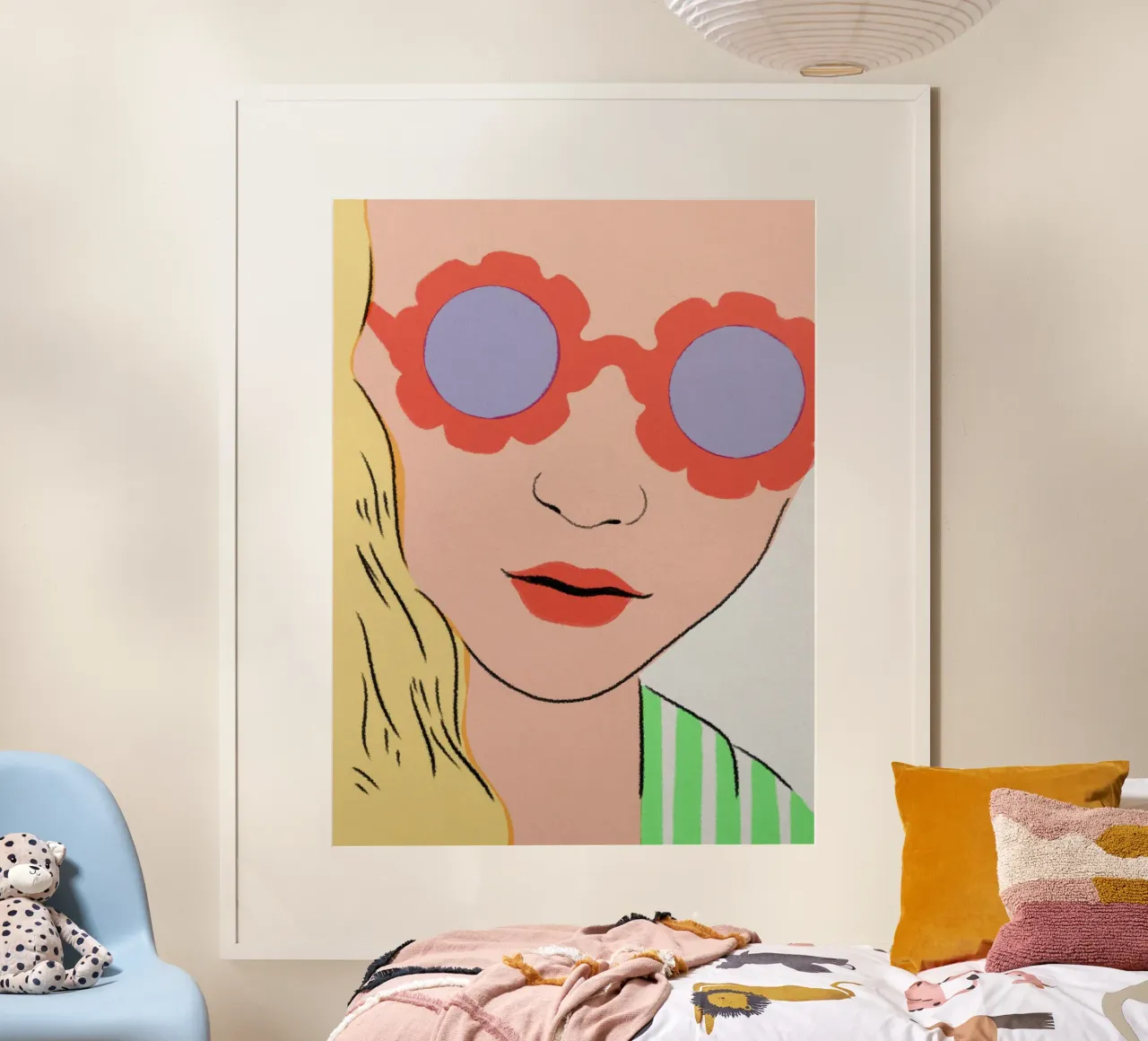 Girl with Red Sunglasses poster con telaio in legno da Isabel Junghans-Bichler
