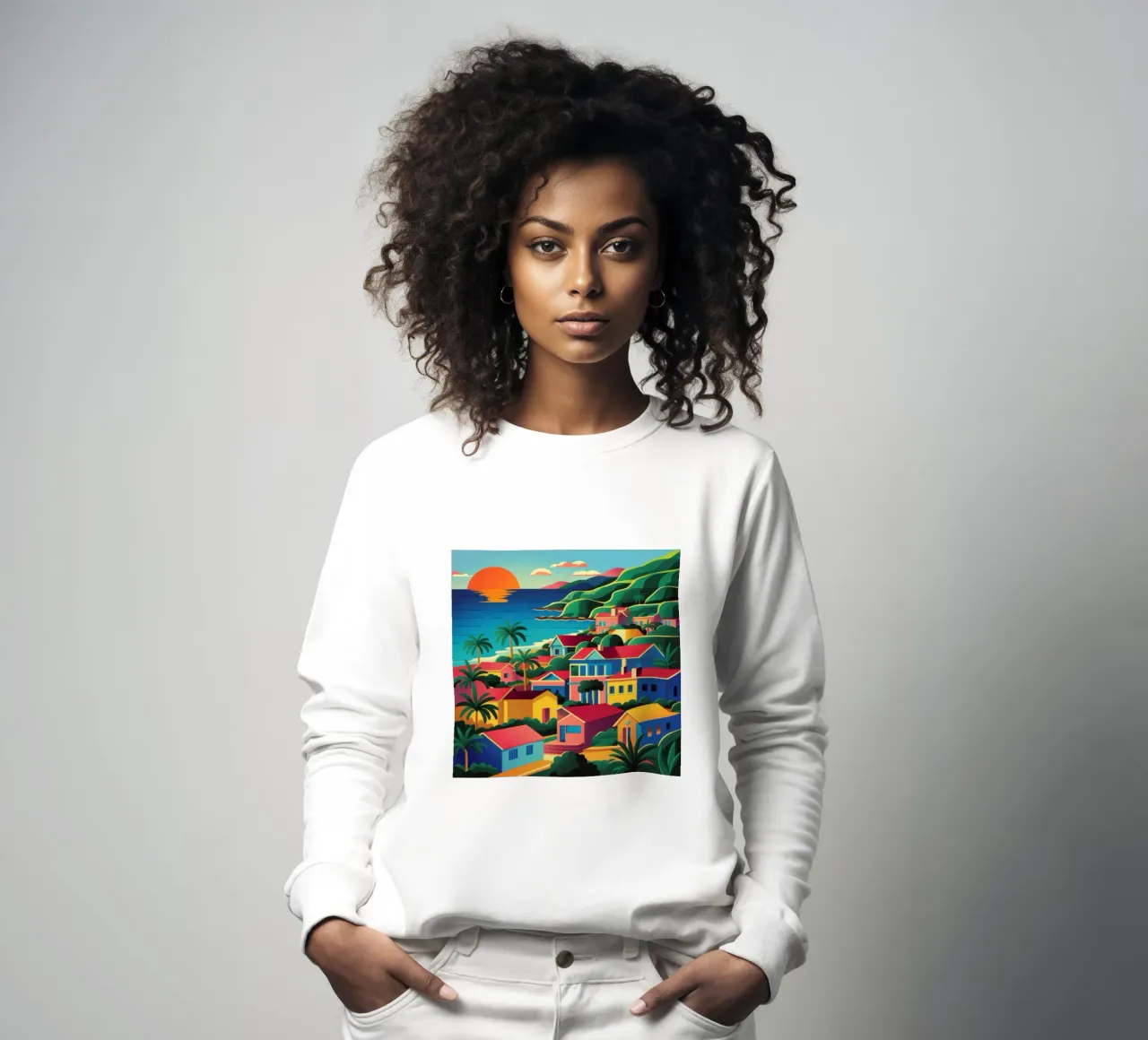 Atardecer en una ciudad costera sudadera de Pale Aura