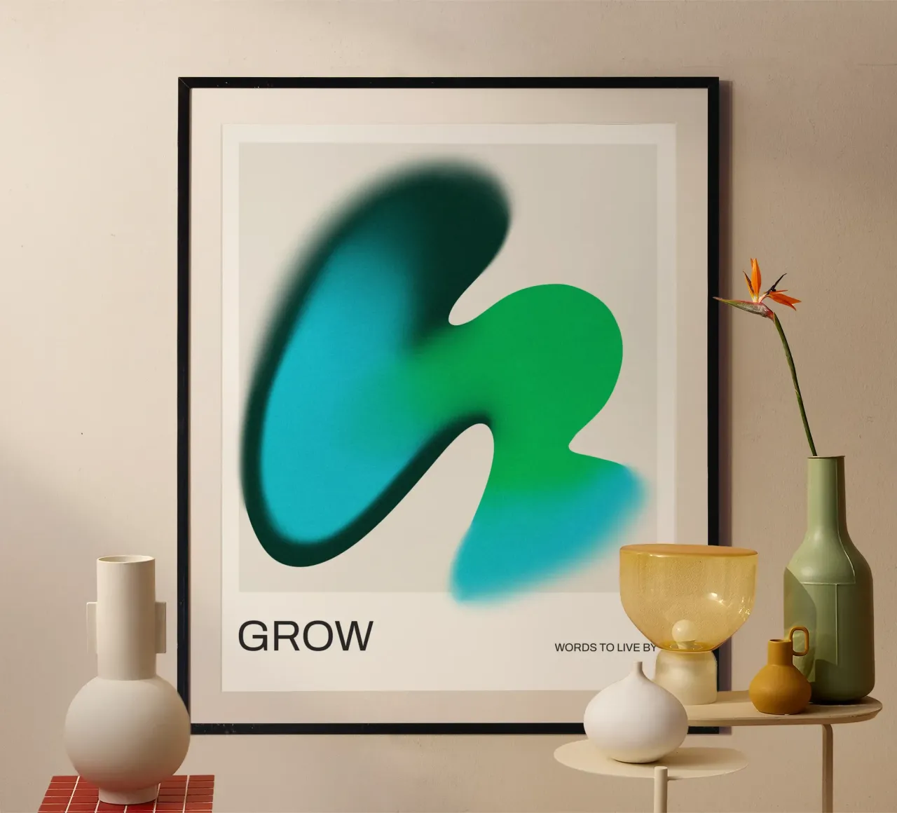 GROW – Organic Gradient Art poster with plastic frame by Artezza