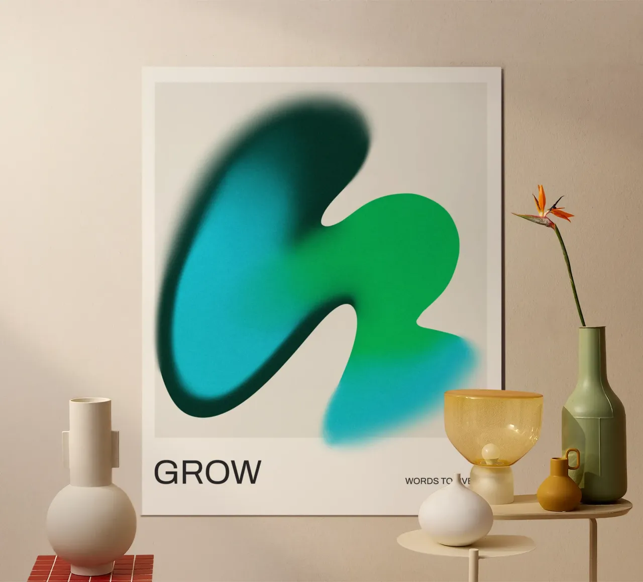 GROW – Organic Gradient Art poster with plastic frame by Artezza
