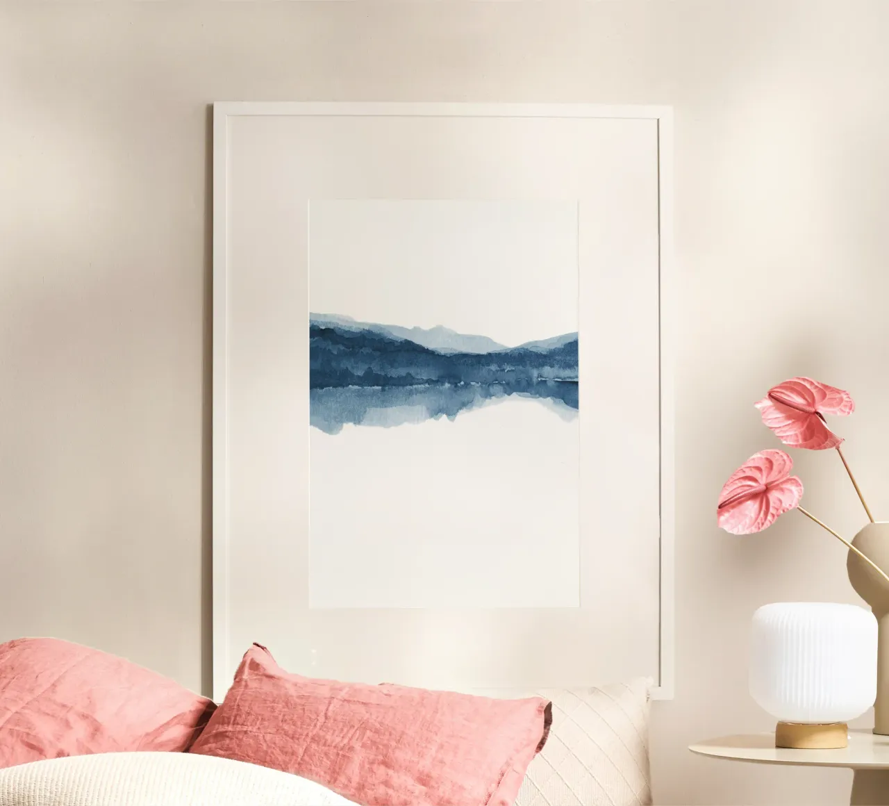 Navy blue abstract landscape diptych 1/2 poster with plastic frame by NouveauPrints