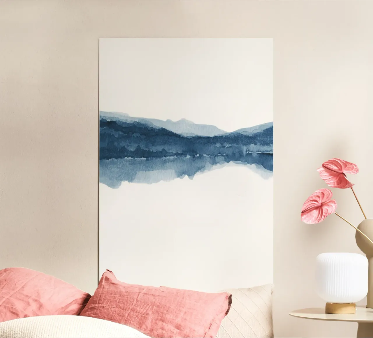 Navy blue abstract landscape diptych 1/2 poster with plastic frame by NouveauPrints