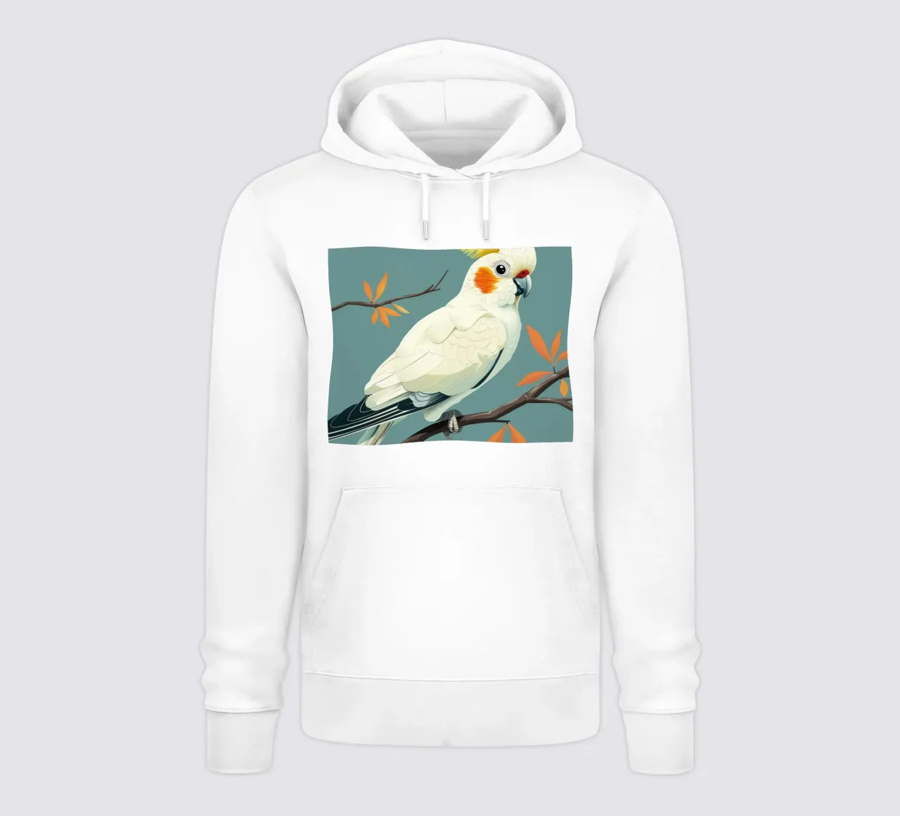 Cacatua dal ciuffo sulfureo su un ramo con foglie d'autunno felpa con cappuccio da DesignDoodle