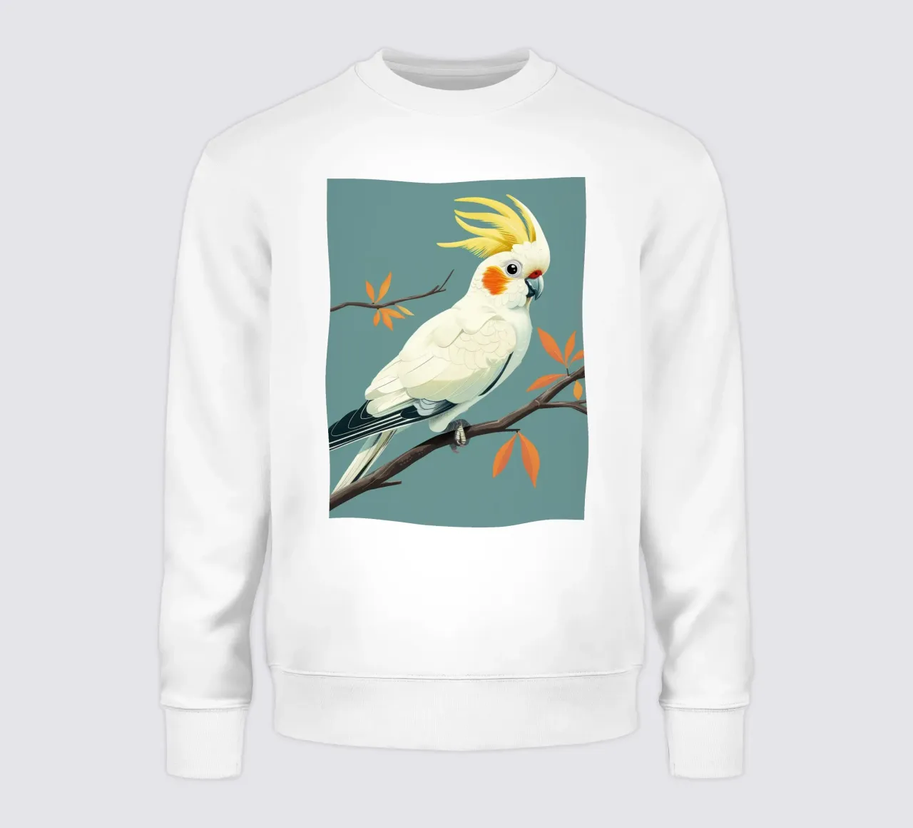 Cacatua dal ciuffo sulfureo su un ramo con foglie d'autunno felpa da DesignDoodle