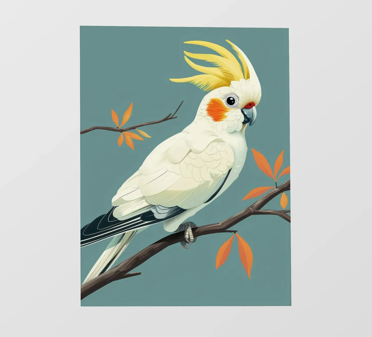 Cacatua dal ciuffo sulfureo su un ramo con foglie d'autunno pellicola backlit da DesignDoodle