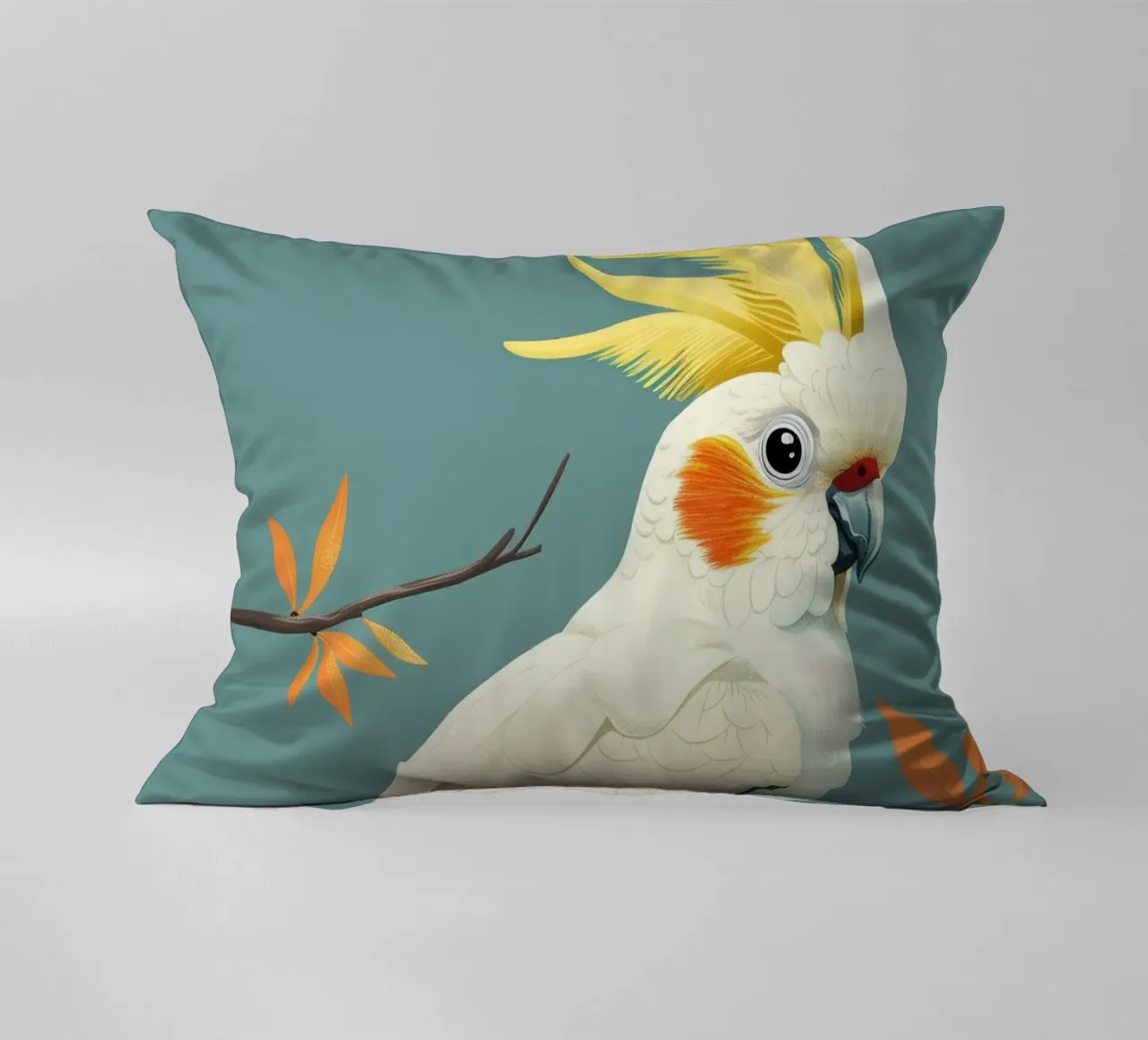 Cacatua dal ciuffo sulfureo su un ramo con foglie d'autunno cuscino da DesignDoodle