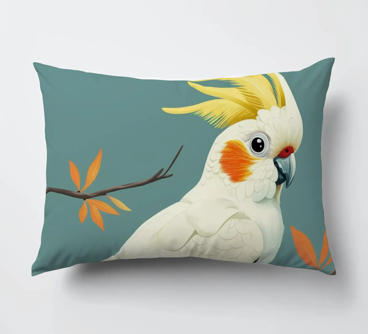 Cacatua dal ciuffo sulfureo su un ramo con foglie d'autunno cuscino da DesignDoodle