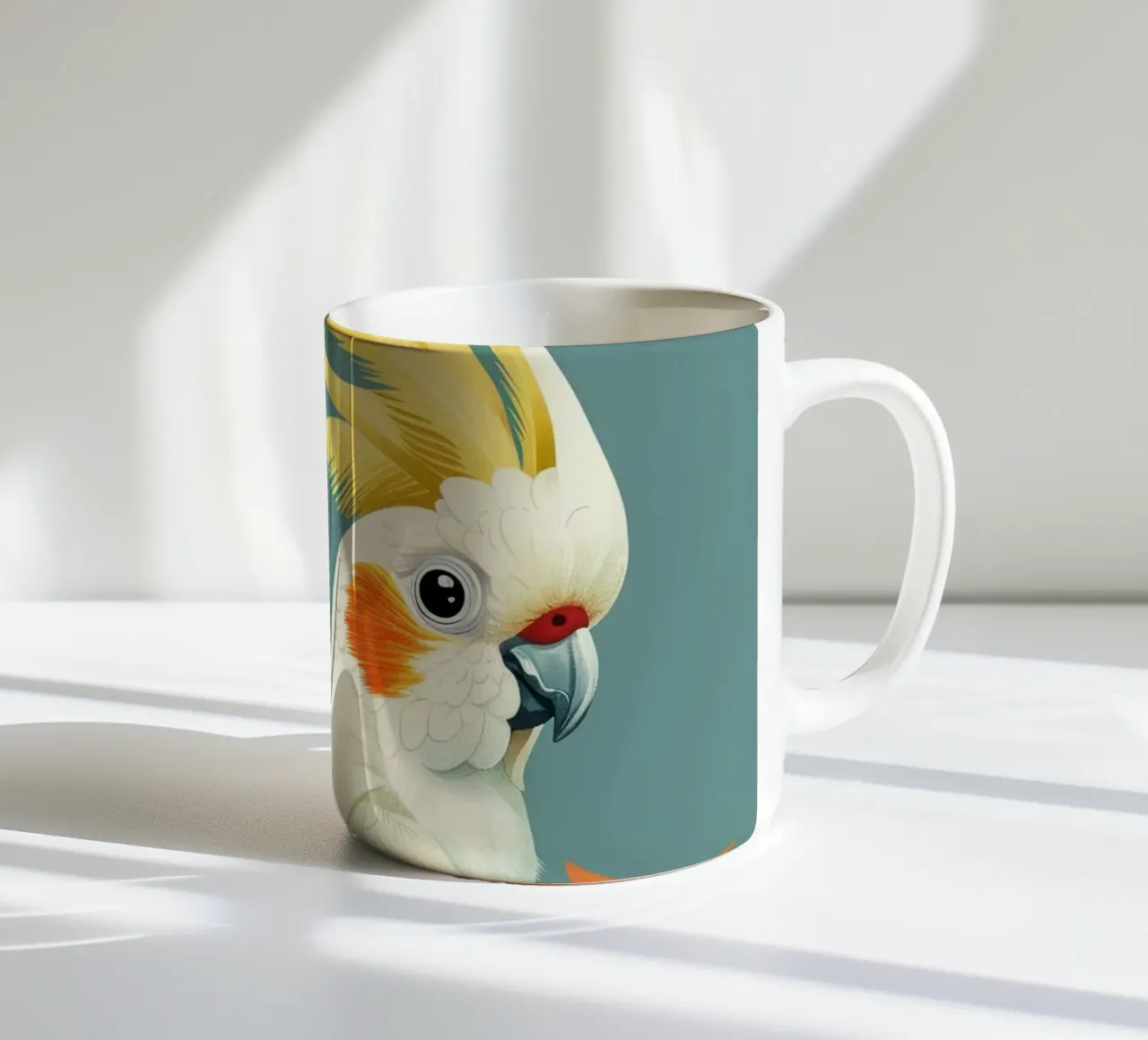 Cacatua dal ciuffo sulfureo su un ramo con foglie d'autunno tazza in ceramica da DesignDoodle