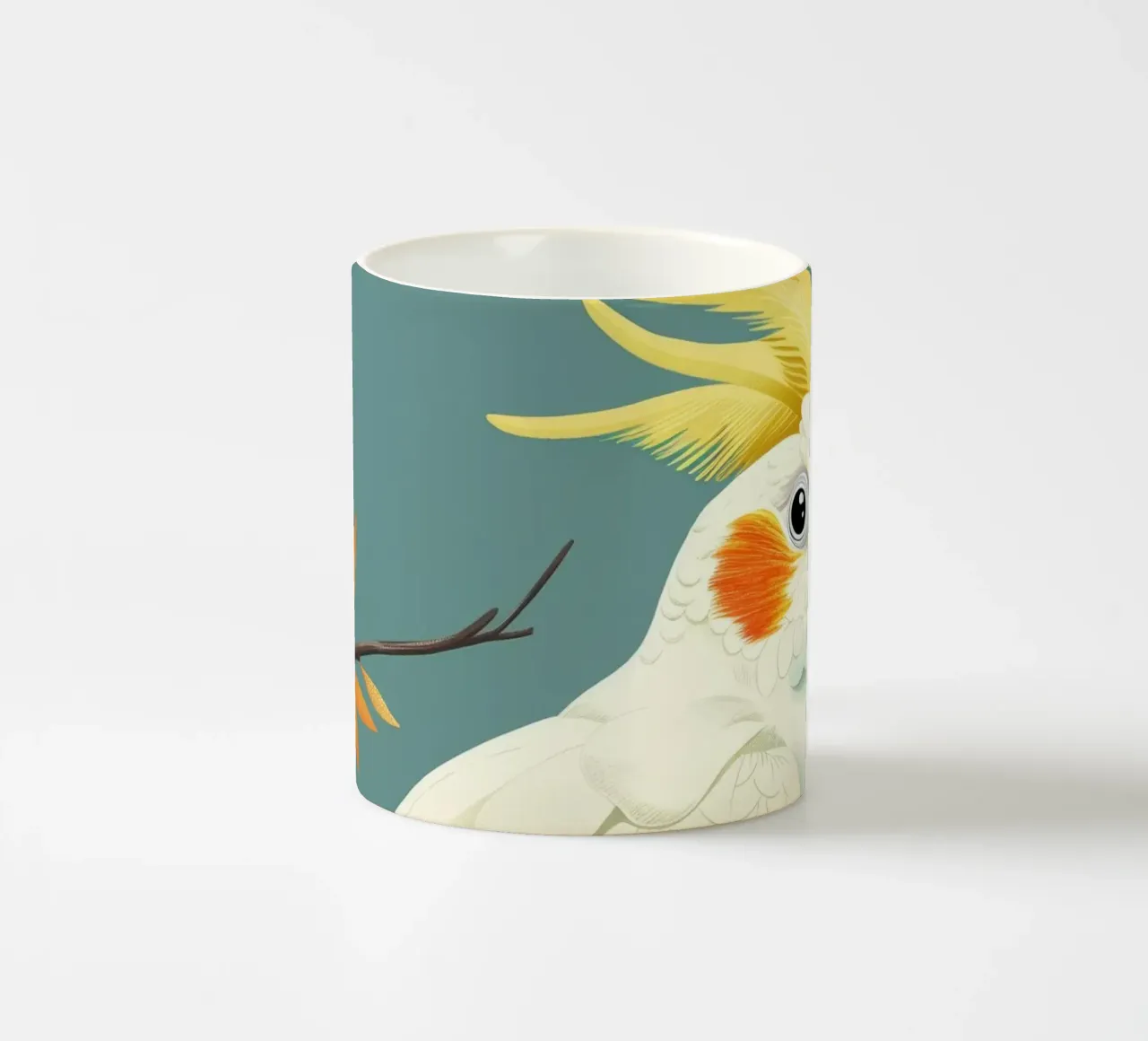 Cacatua dal ciuffo sulfureo su un ramo con foglie d'autunno tazza in ceramica da DesignDoodle