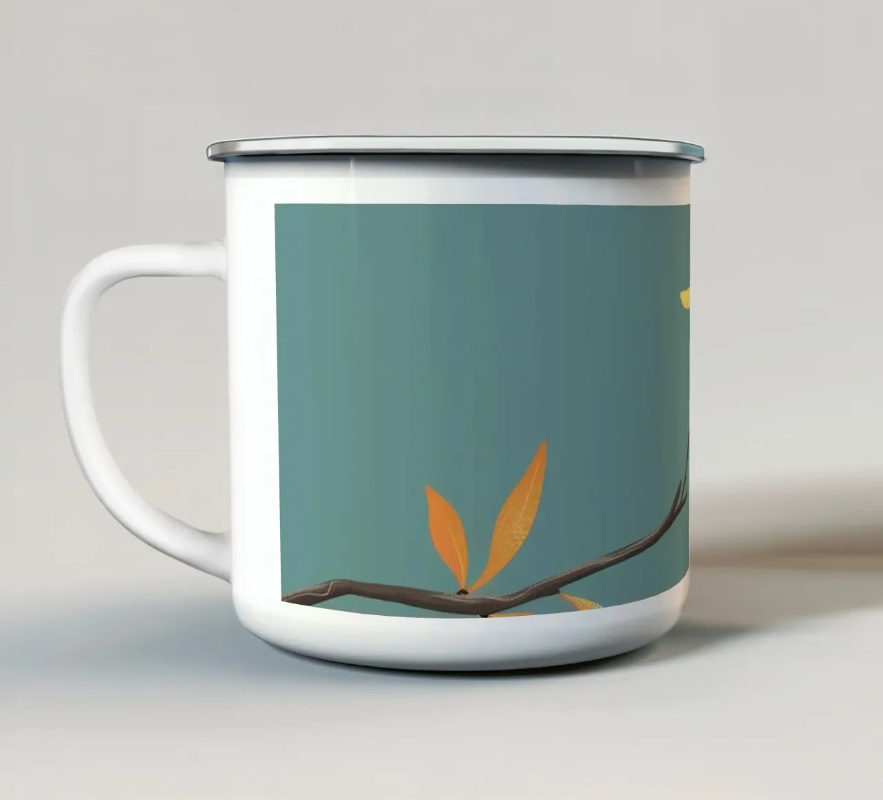 Cacatua dal ciuffo sulfureo su un ramo con foglie d'autunno tazza in smalto da DesignDoodle