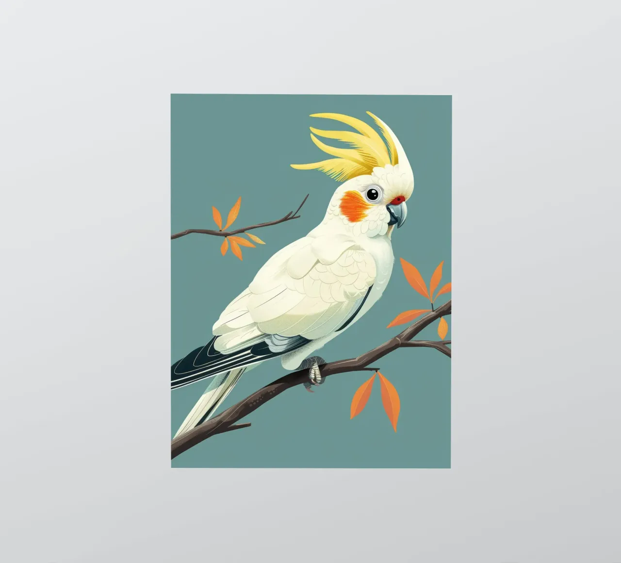Cacatoès à aigrettes sur une branche avec des feuilles d'automne autocollant de DesignDoodle
