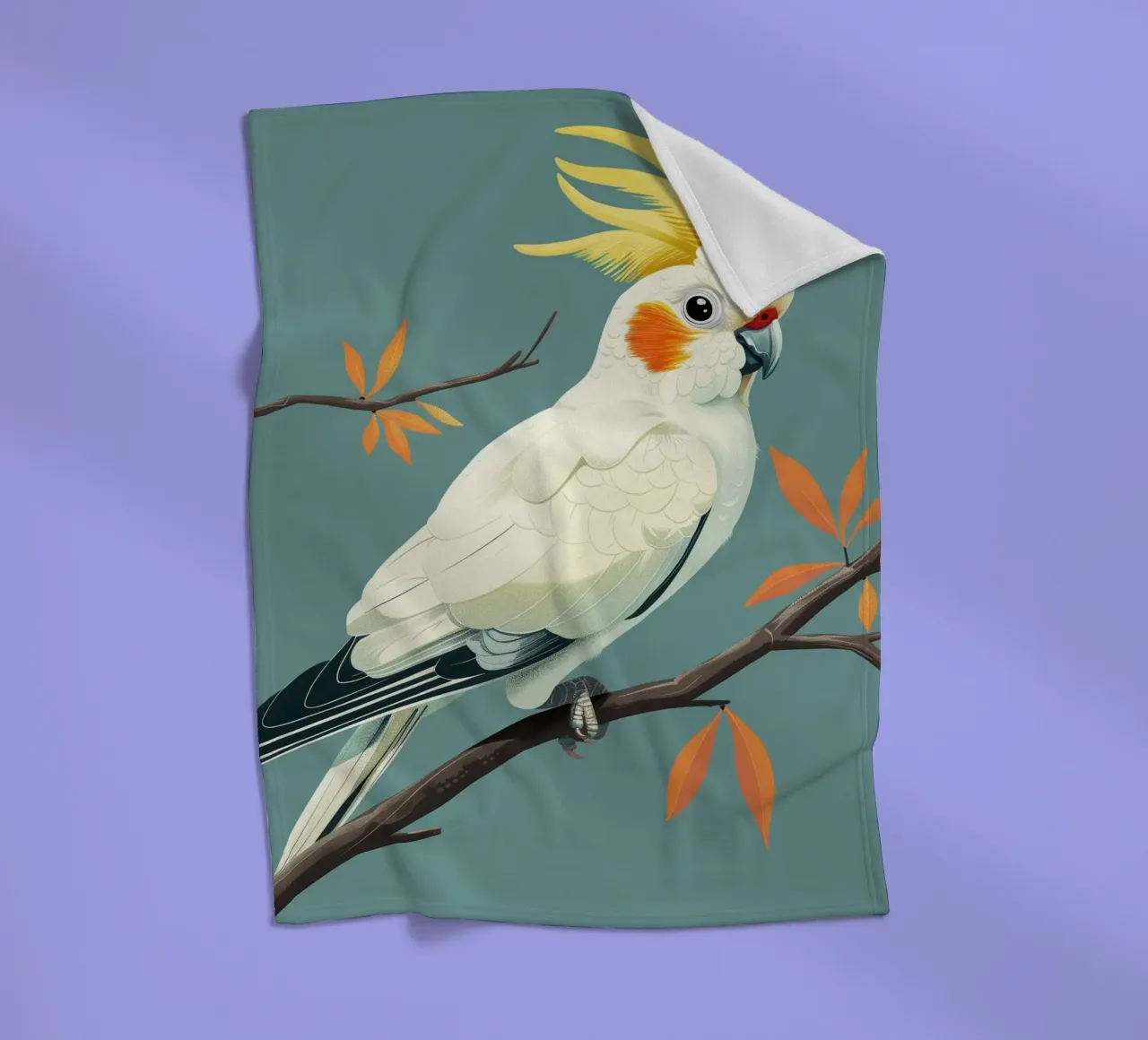 Cacatua dal ciuffo sulfureo su un ramo con foglie d'autunno coperta in pile da DesignDoodle