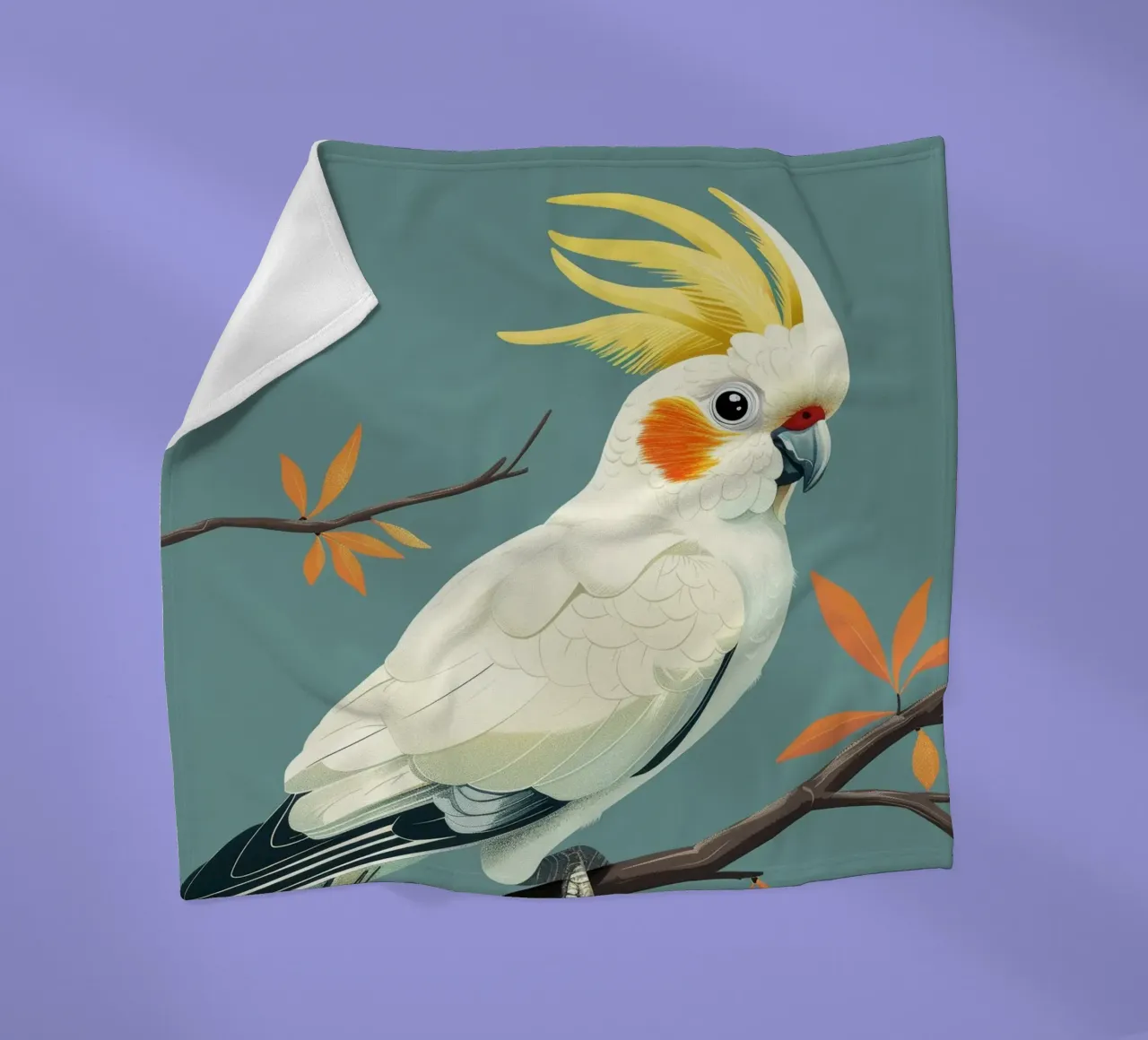 Cacatua dal ciuffo sulfureo su un ramo con foglie d'autunno coperta in pile da DesignDoodle