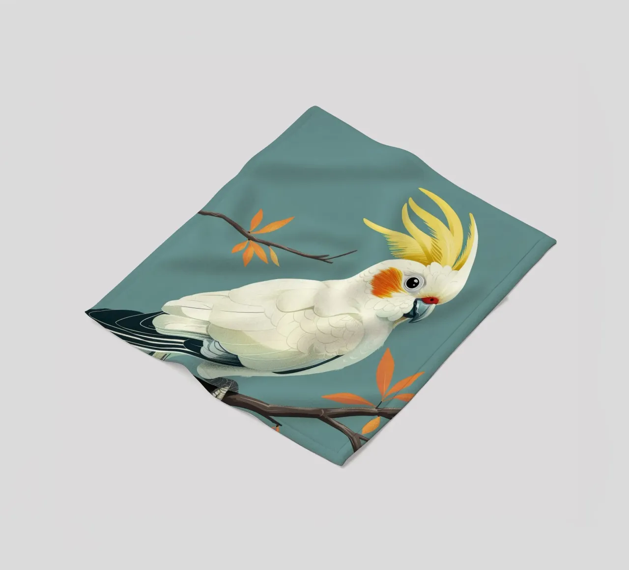 Cacatua dal ciuffo sulfureo su un ramo con foglie d'autunno coperta in pile da DesignDoodle