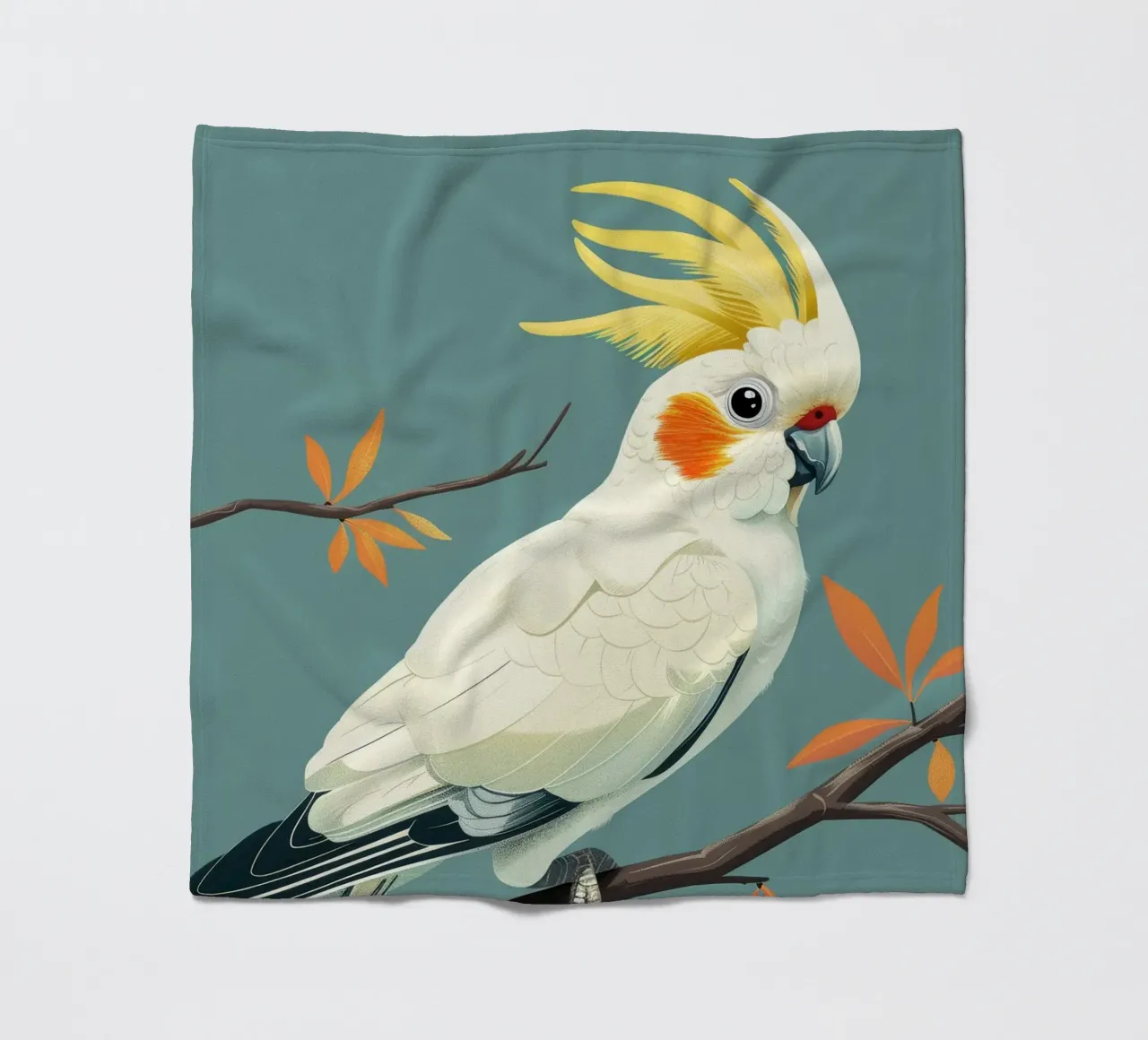 Cacatua dal ciuffo sulfureo su un ramo con foglie d'autunno coperta in pile da DesignDoodle