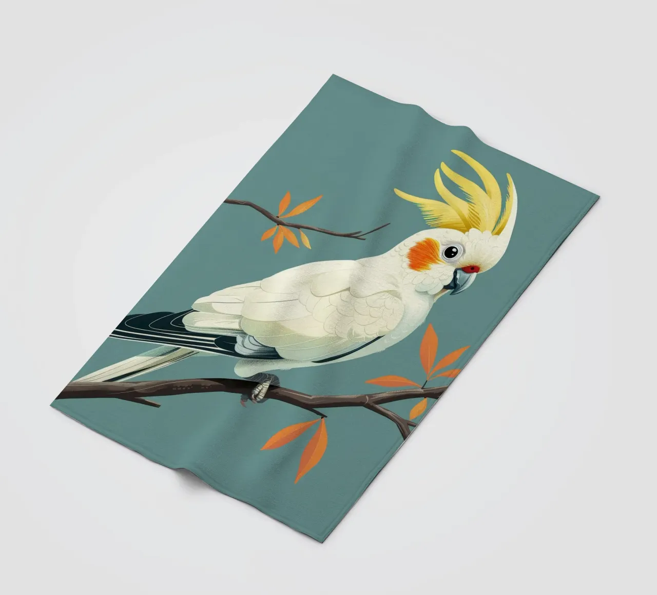 Cacatua dal ciuffo sulfureo su un ramo con foglie d'autunno coperta in pile da DesignDoodle