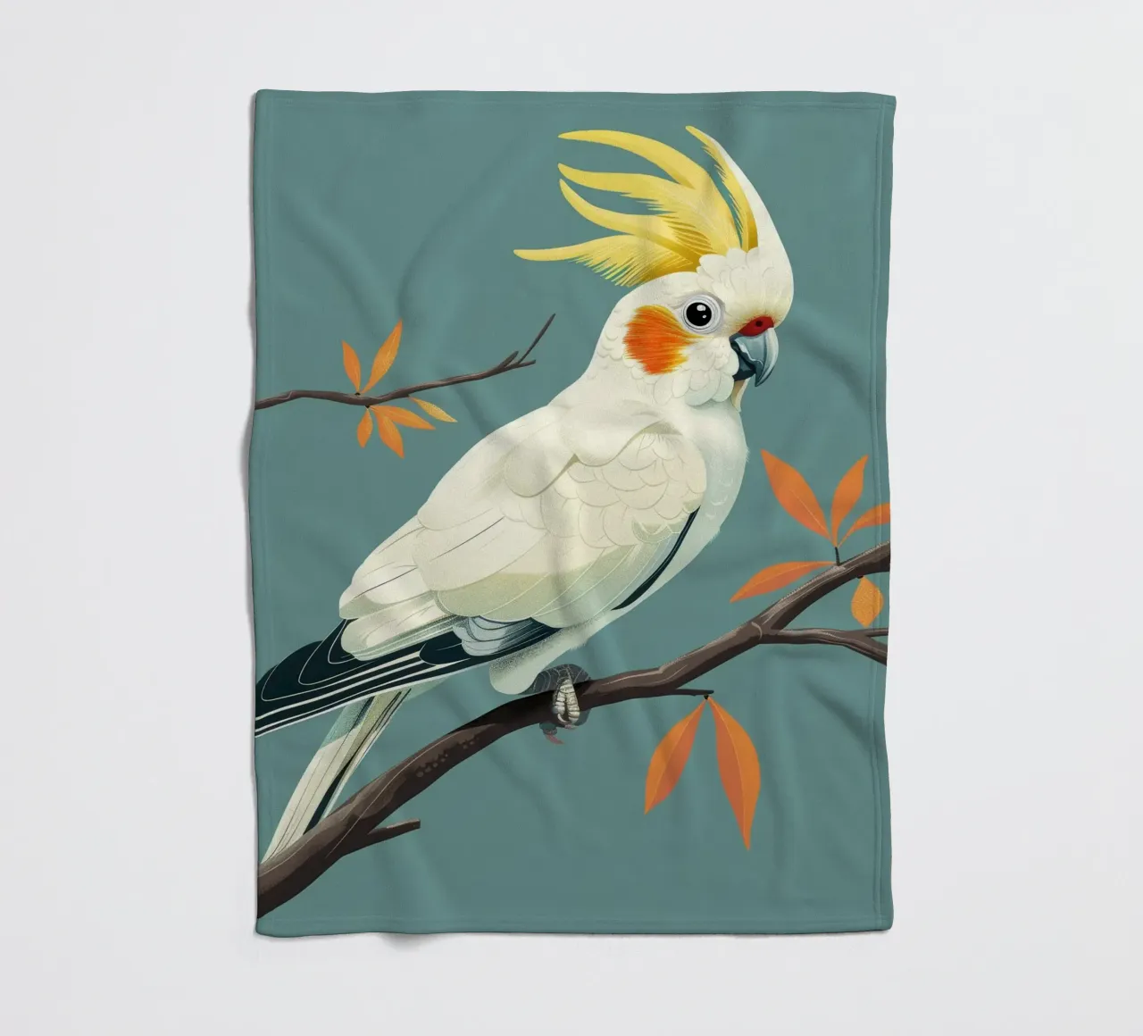 Cacatua dal ciuffo sulfureo su un ramo con foglie d'autunno coperta in pile da DesignDoodle