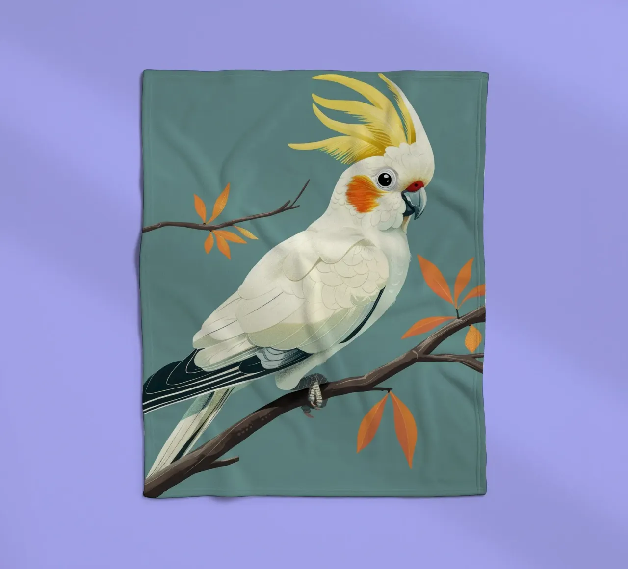 Cacatua dal ciuffo sulfureo su un ramo con foglie d'autunno coperta in pile da DesignDoodle