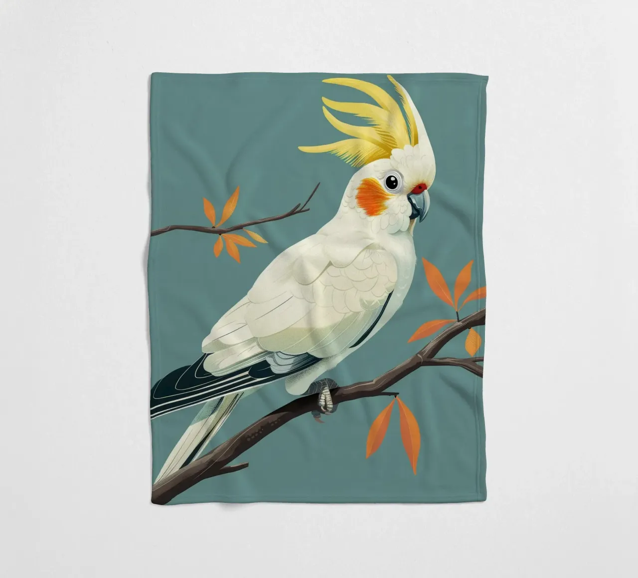 Cacatua dal ciuffo sulfureo su un ramo con foglie d'autunno coperta in pile da DesignDoodle