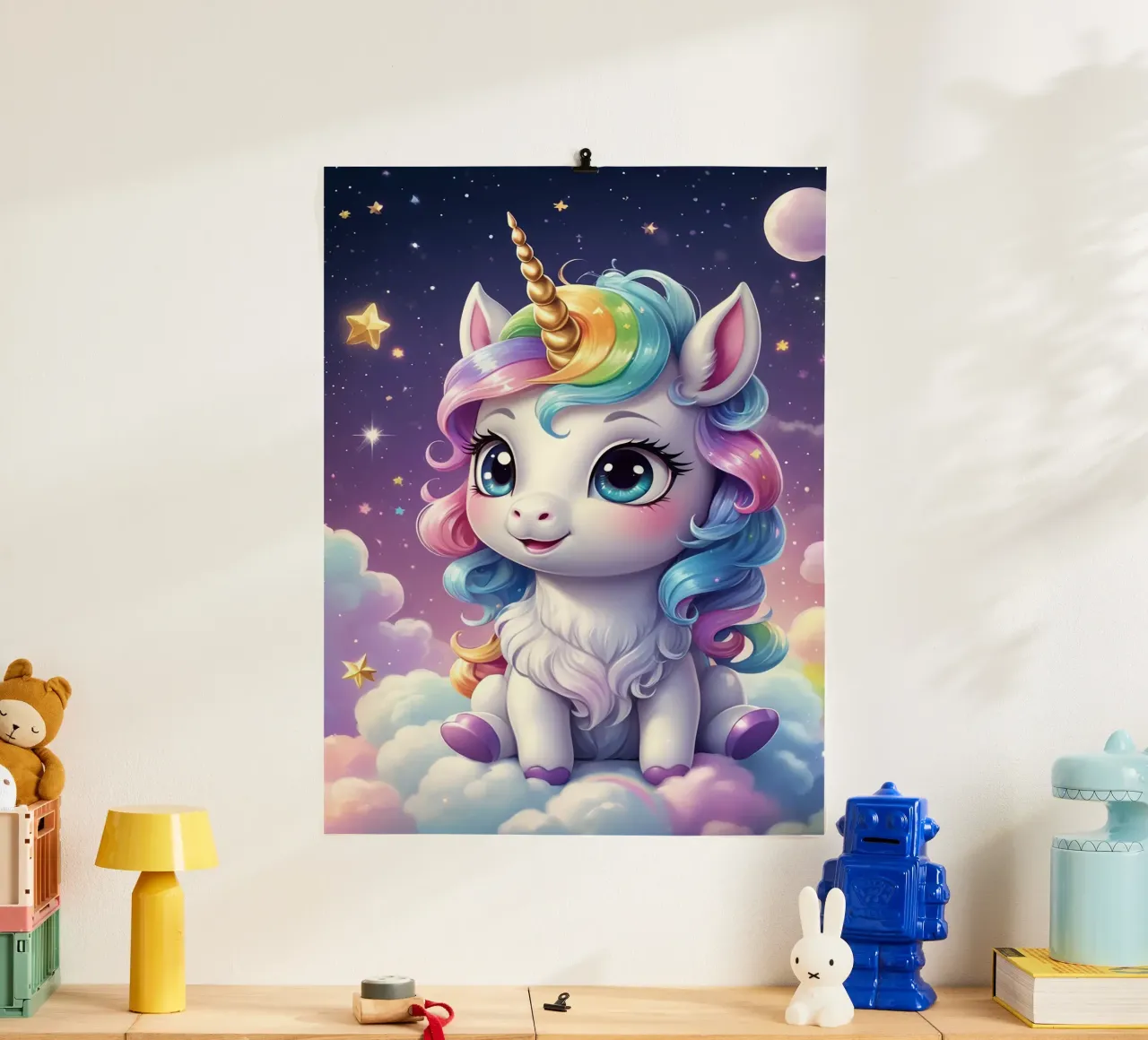 Unicorno carino poster con telaio in legno da Cute Art