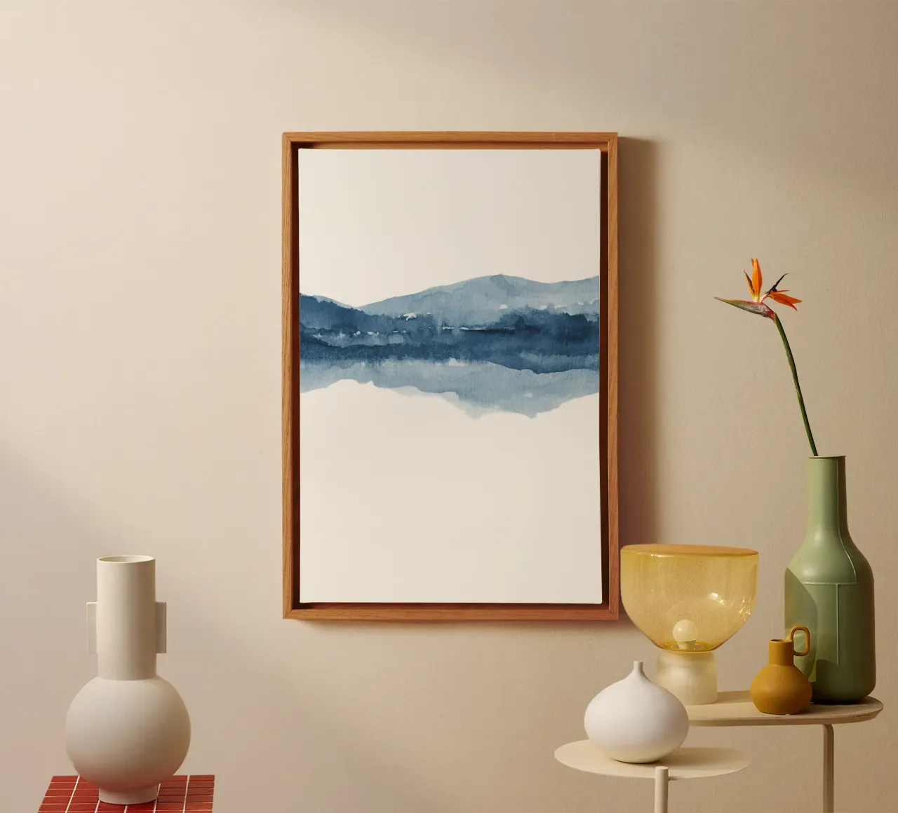 Marineblauw abstract landschap tweeluik 2/2 canvas met Baklijst van NouveauPrints