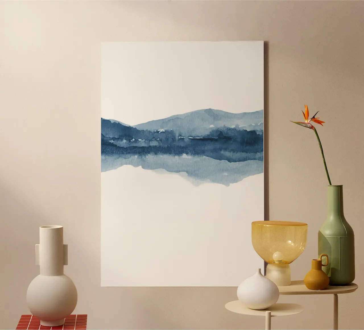 Marineblauw abstract landschap tweeluik 2/2 canvas met Baklijst van NouveauPrints