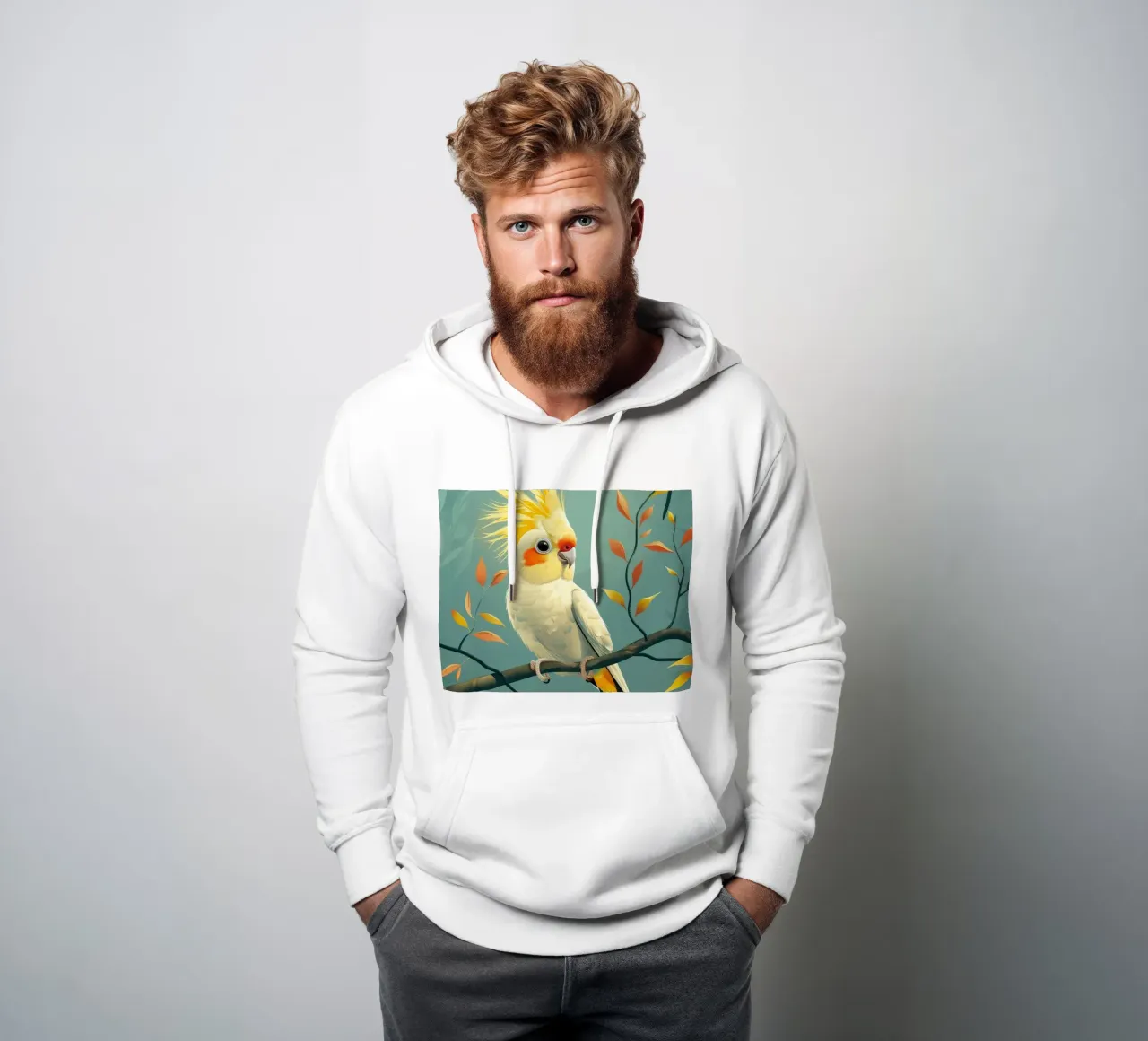 Cacatua giallo pallido su un ramo con fogliame autunnale felpa con cappuccio da DesignDoodle
