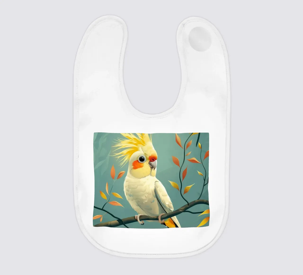 Cacatua giallo pallido su un ramo con fogliame autunnale bavaglino da DesignDoodle