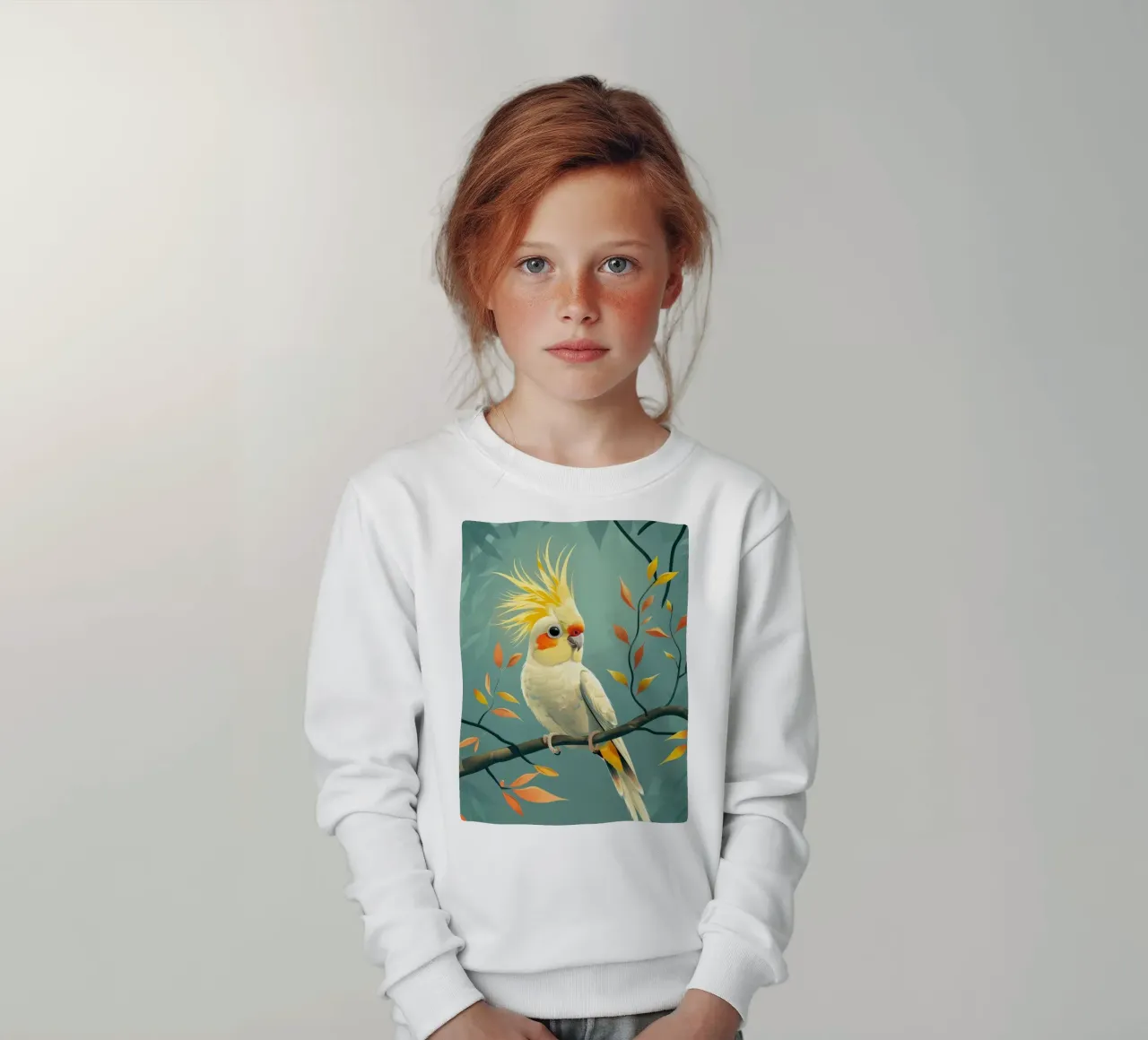Cacatua giallo pallido su un ramo con fogliame autunnale felpa bambino da DesignDoodle
