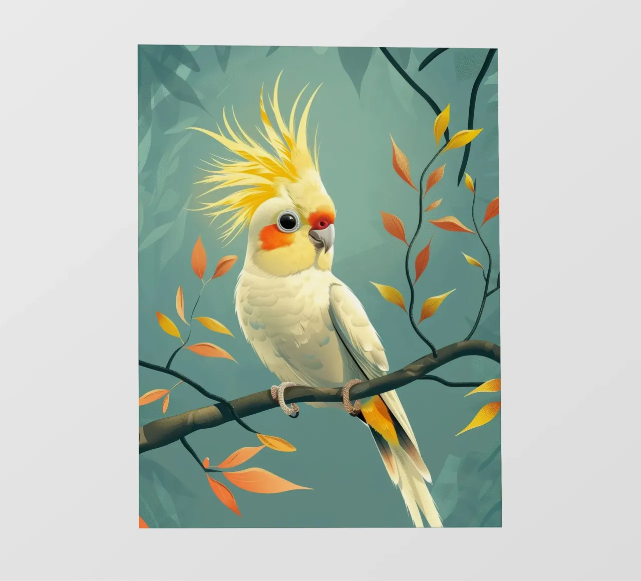 Cacatua giallo pallido su un ramo con fogliame autunnale telo in pvc da DesignDoodle
