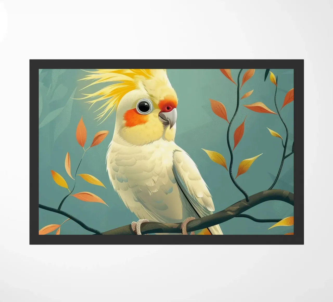 Cacatua giallo pallido su un ramo con fogliame autunnale zerbino da DesignDoodle