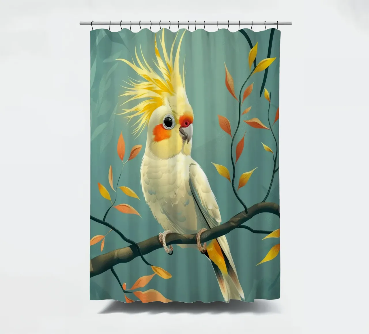 Cacatoès jaune pâle sur une branche au feuillage automnal rideau de douche de DesignDoodle