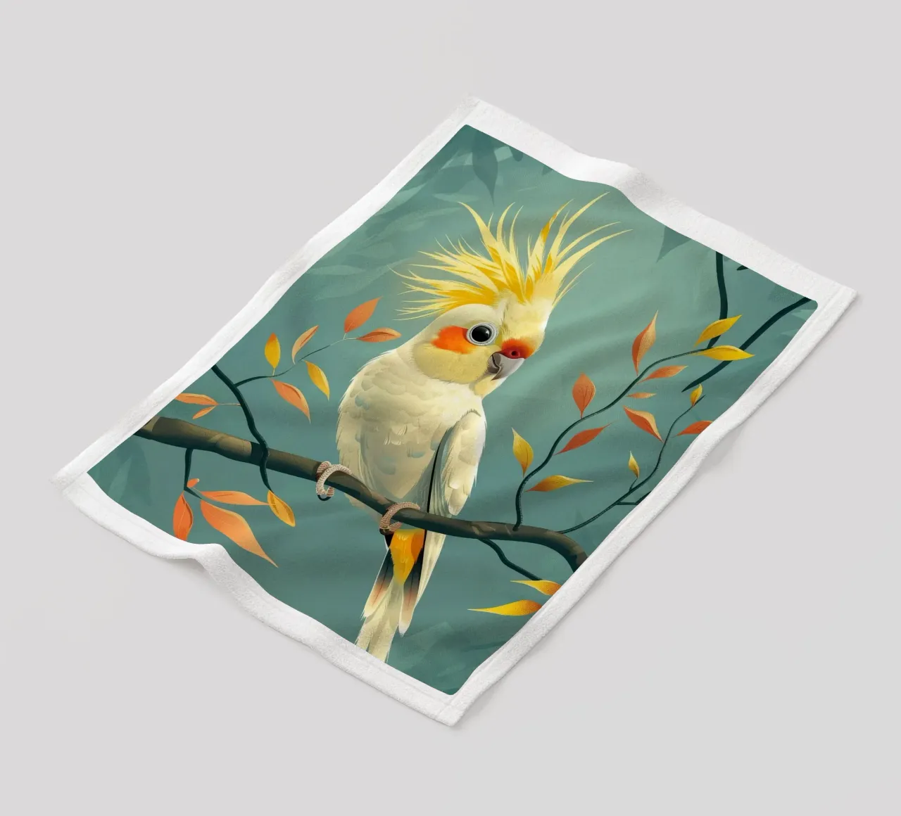 Cacatua giallo pallido su un ramo con fogliame autunnale coperta in pile da DesignDoodle