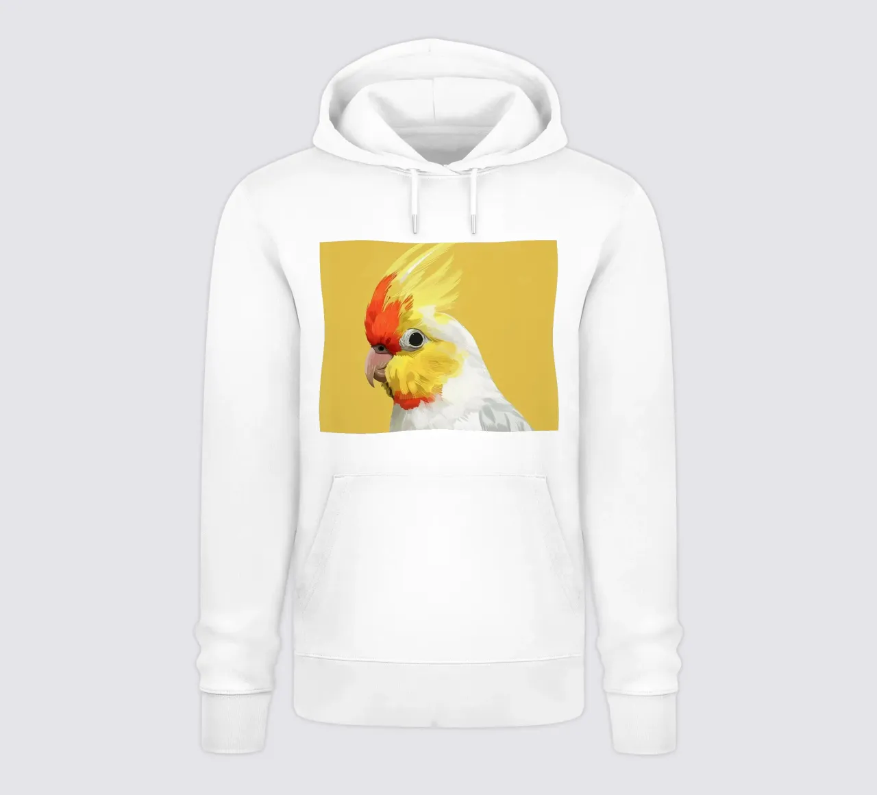 Lutino Cockatiel against a solid yellow background hoodie by DesignDoodle