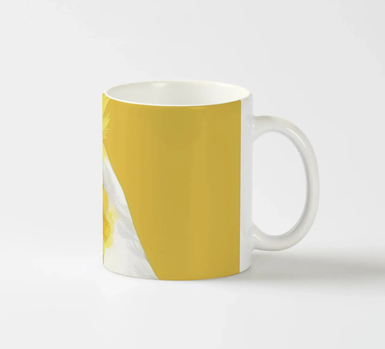 Lutino Cockatiel against a solid yellow background ceramic mug by DesignDoodle