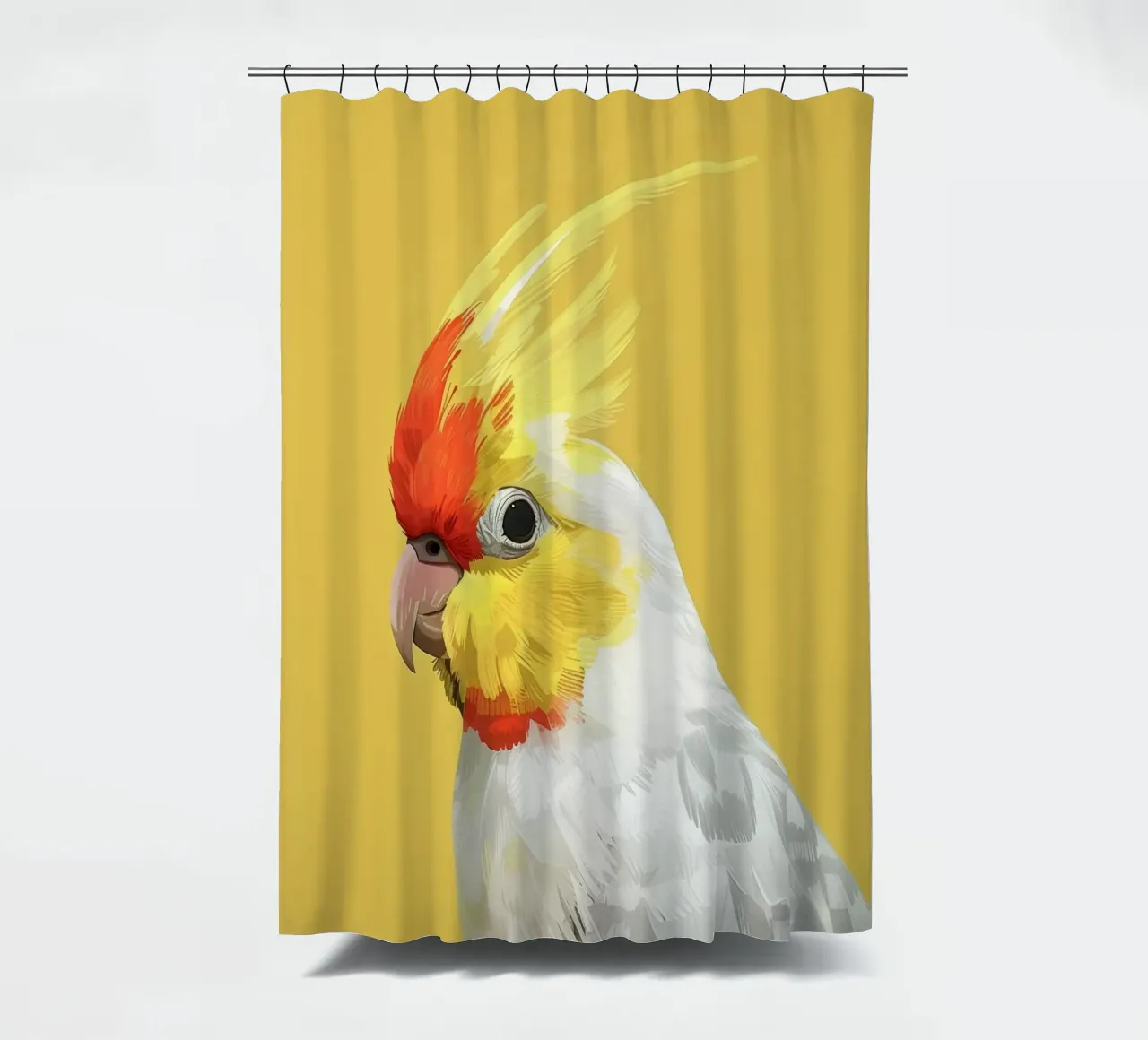 Lutino valkparkiet tegen een effen gele achtergrond douchegordijn van DesignDoodle