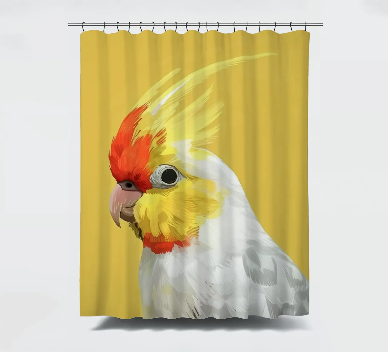 Lutino valkparkiet tegen een effen gele achtergrond douchegordijn van DesignDoodle