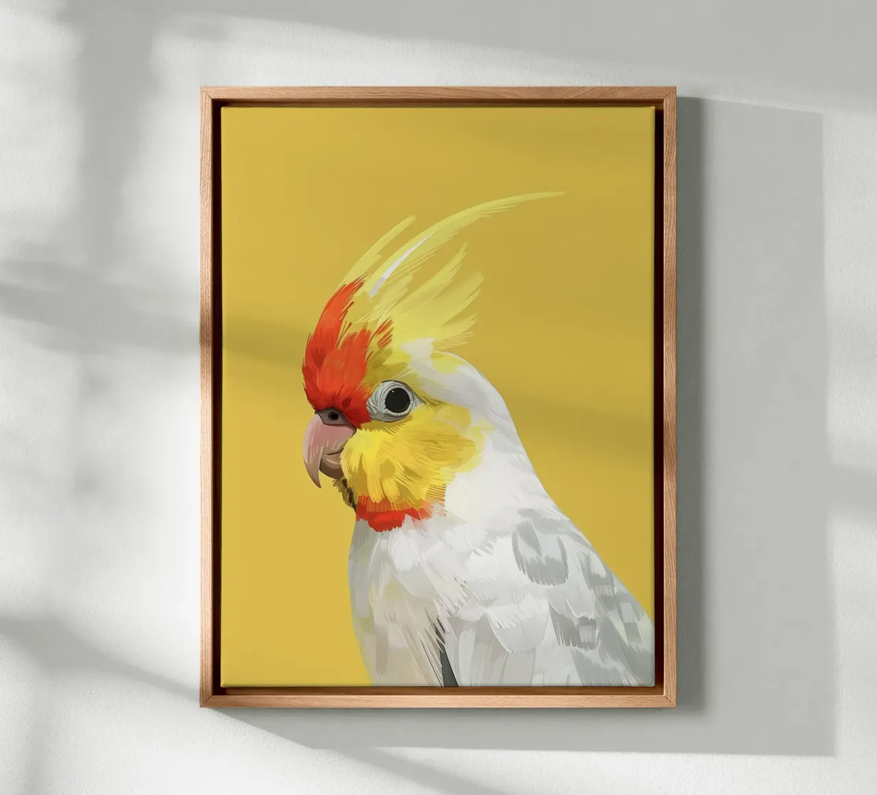 Lutino valkparkiet tegen een effen gele achtergrond canvas van DesignDoodle