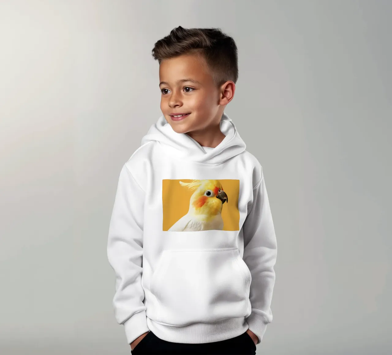 Profilo del pappagallo cacatua dal piumaggio giallo e bianco felpa bambino con cappuccio da DesignDoodle