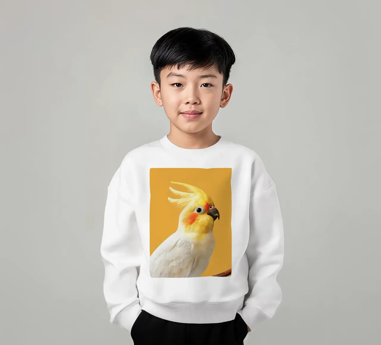 Profilo del pappagallo cacatua dal piumaggio giallo e bianco felpa bambino da DesignDoodle