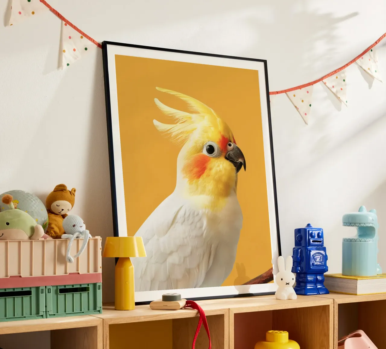 Profilo del pappagallo cacatua dal piumaggio giallo e bianco carta hahnemühle da DesignDoodle