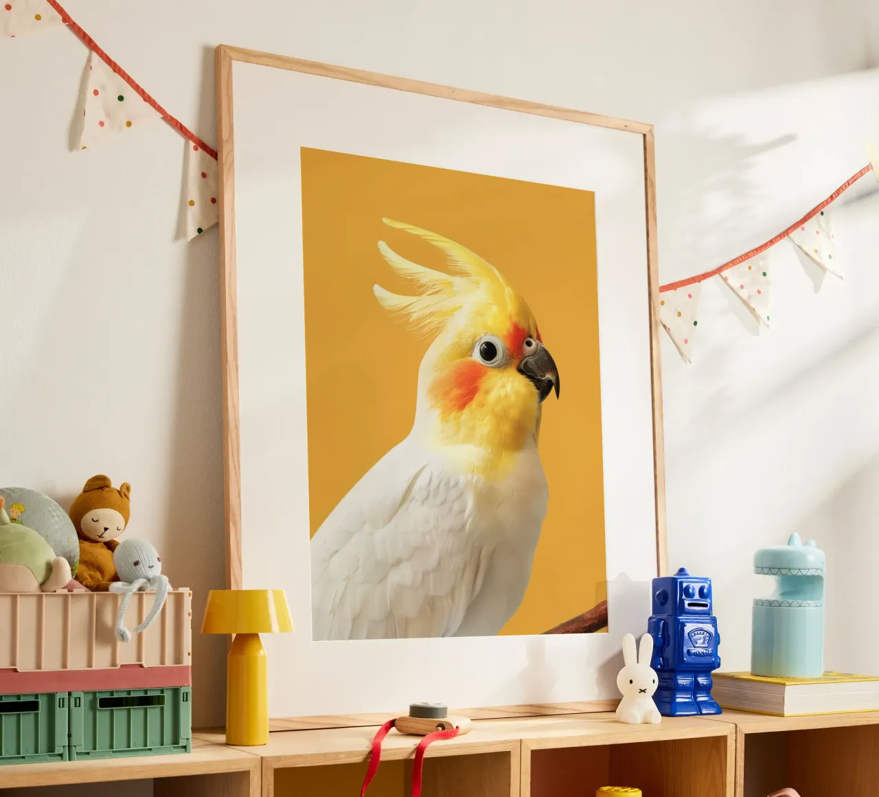 Profil du perroquet Cockatiel Plumage jaune et blanc poster de DesignDoodle