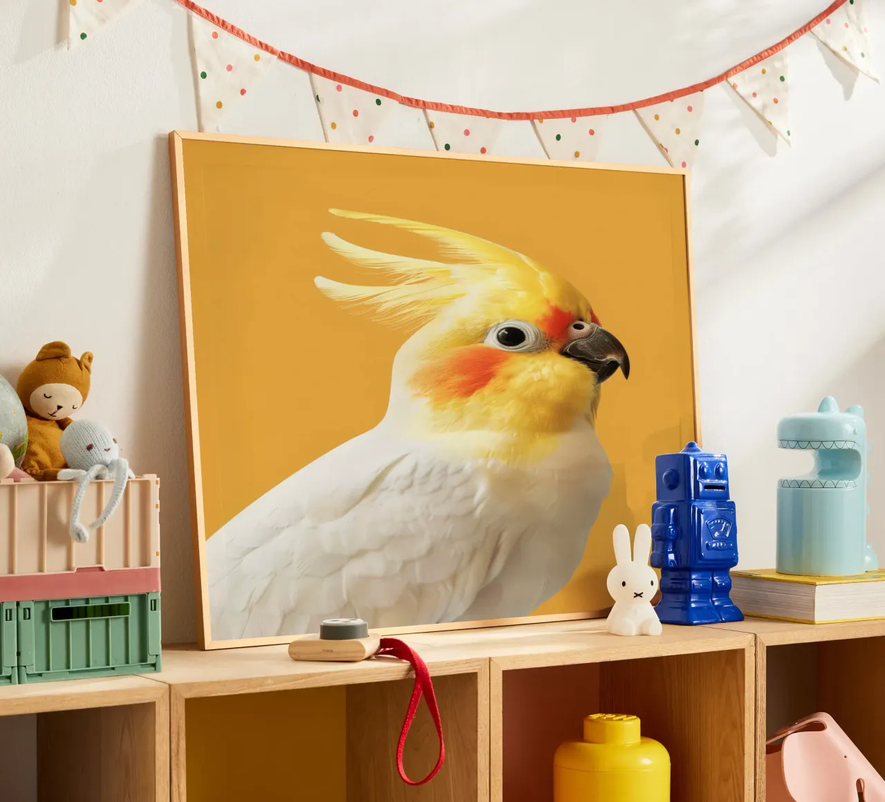 Profil du perroquet Cockatiel Plumage jaune et blanc poster de DesignDoodle