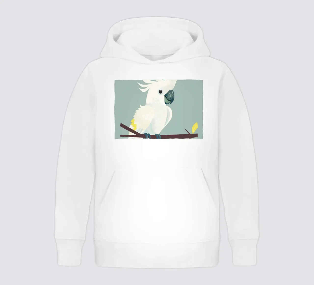 cacatua bianco appollaiato su un ramo marrone scuro felpa bambino con cappuccio da DesignDoodle