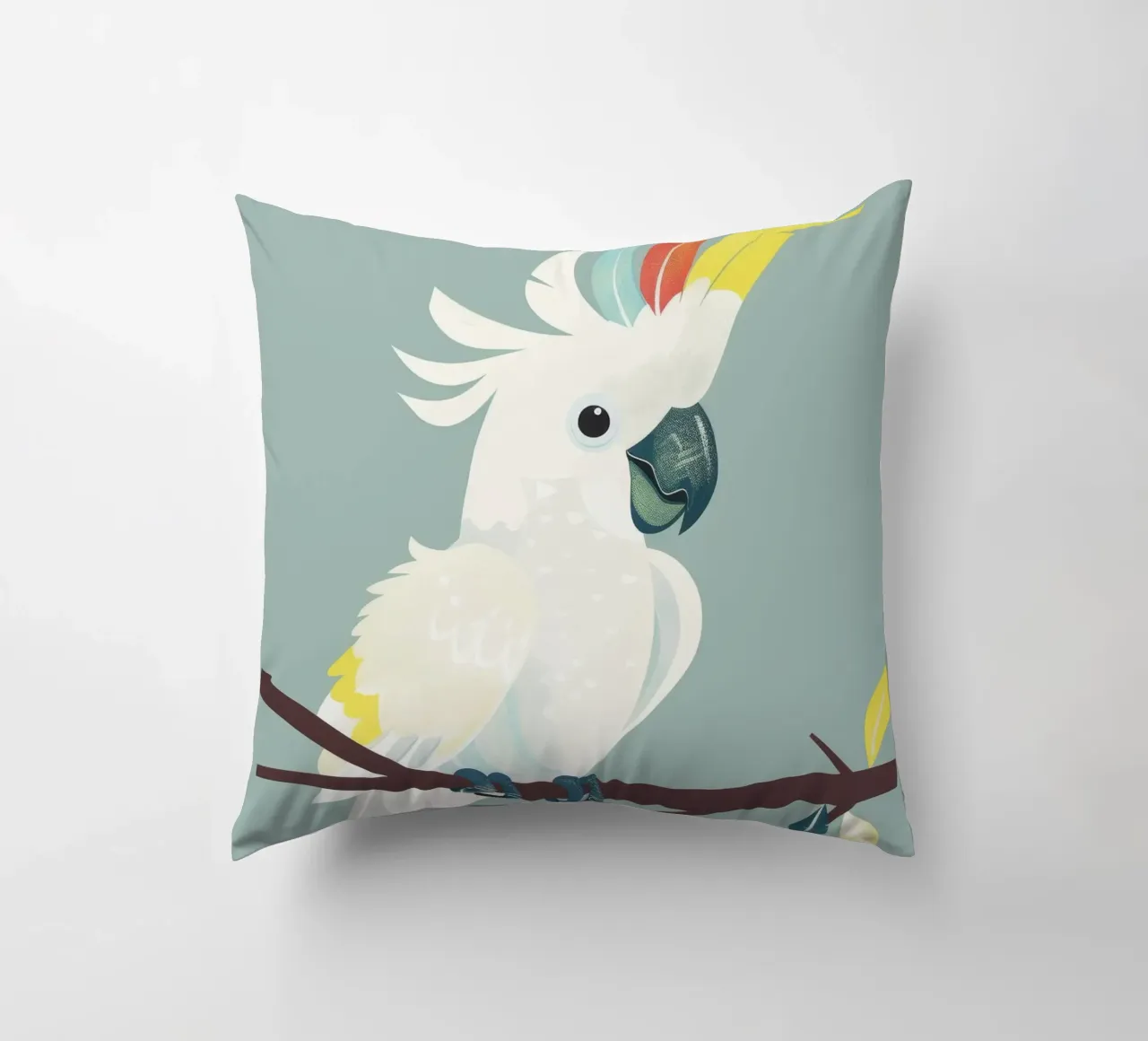 cacatua bianco appollaiato su un ramo marrone scuro cuscino da DesignDoodle