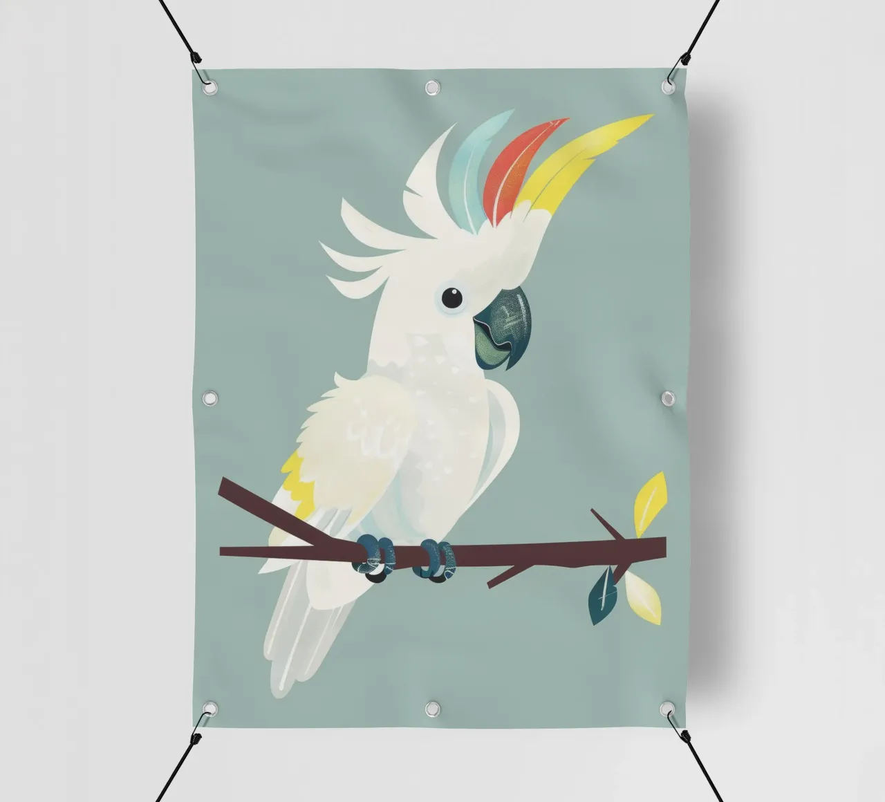 cacatua bianco appollaiato su un ramo marrone scuro telo in pvc da DesignDoodle