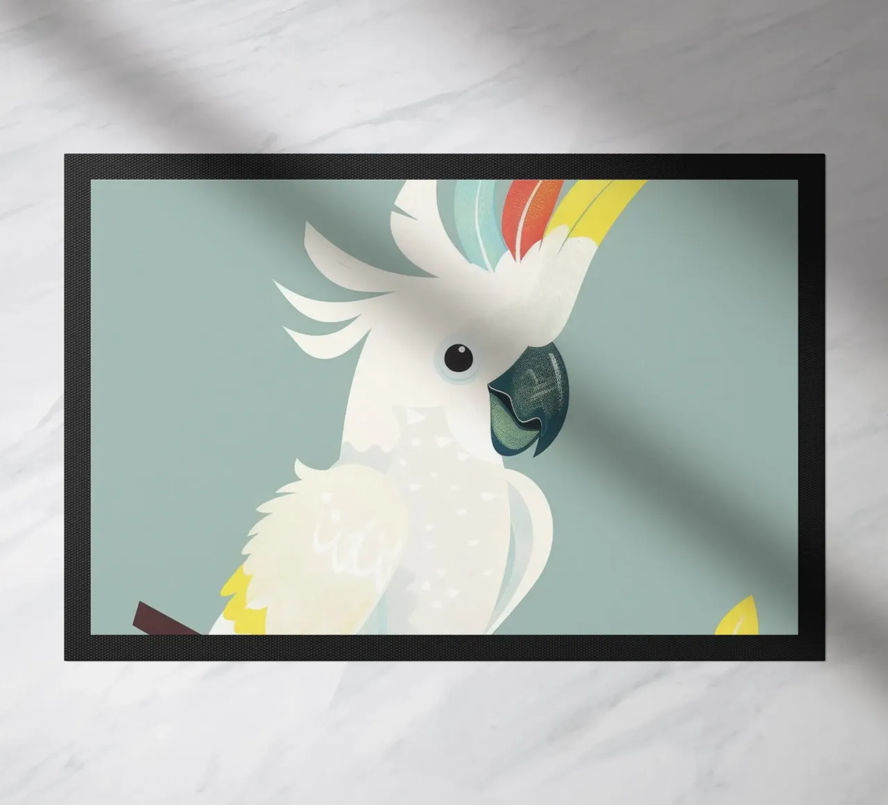 cacatua bianco appollaiato su un ramo marrone scuro zerbino da DesignDoodle